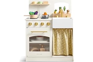 Tiny Land Play Kitchen, Kids Kitchen Playset, Toddler Kitchen with Cutting Food Set, Wooden Kitchen Sets for Kids, Gift for Girls and Boys