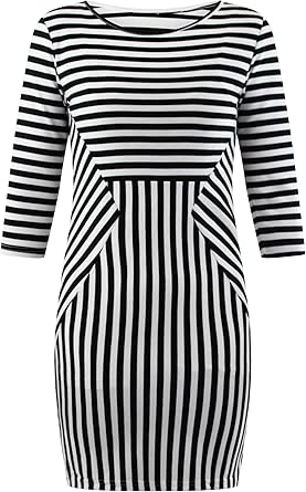 black white striped bodycon dress