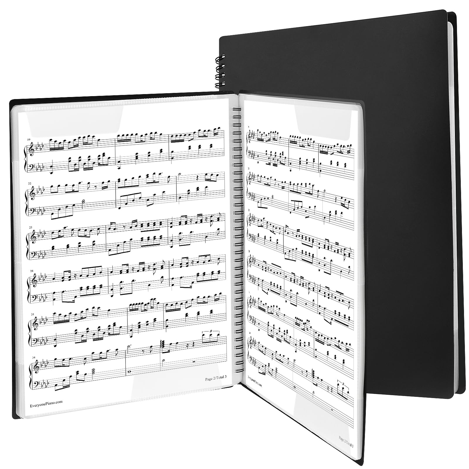KOHAND 2 Pack A4 Sheet Music Folder, 30 Pockets/60Pages, Black Music Folder Choir Music Presentation Folder for Piano, Guitar,Violin, Documents, Paper, Artwork, Paintings