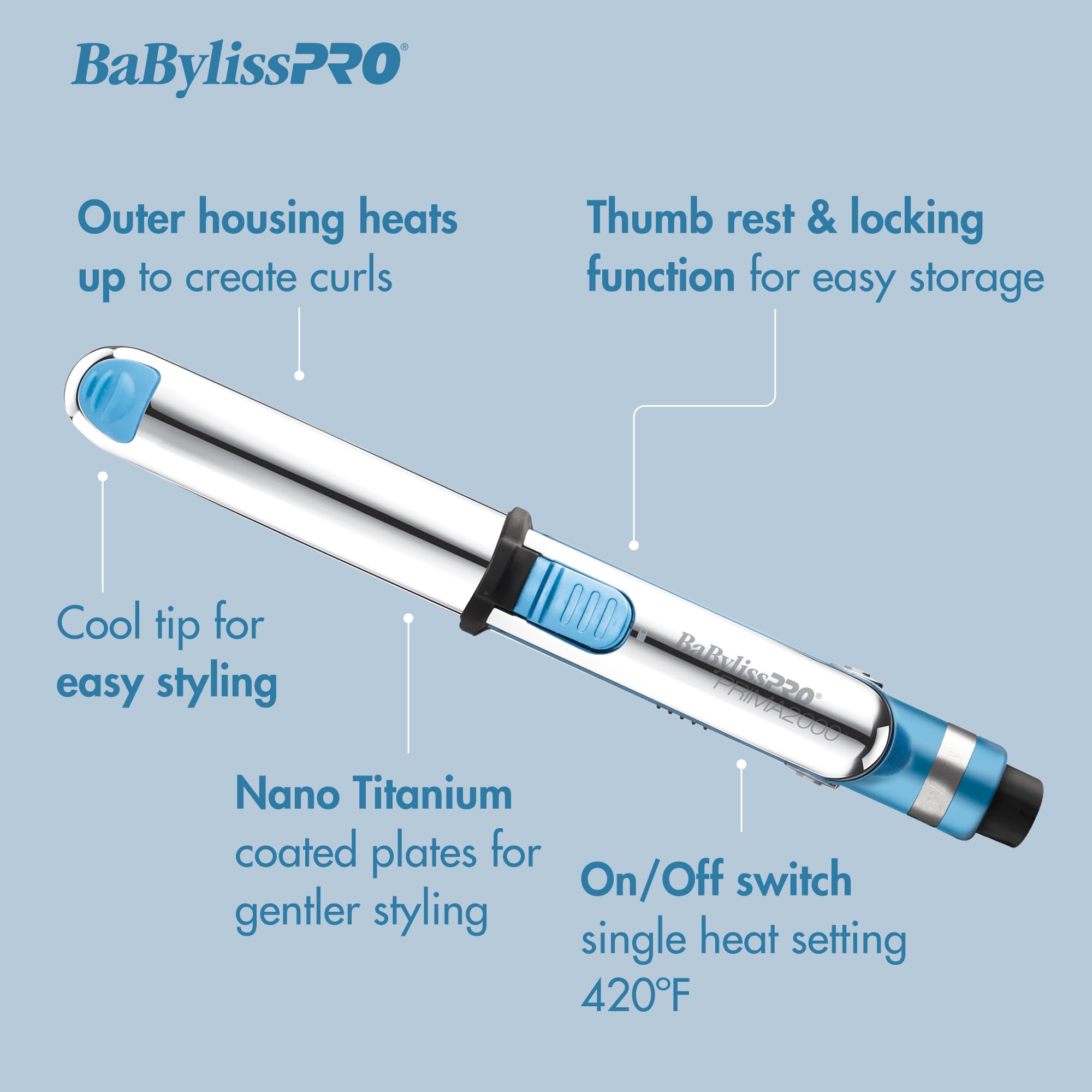 BaBylissPRO Nano Titanium Prima2000 Ionic Styling Iron, 3/4
