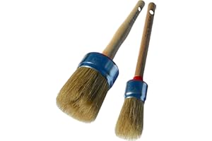 POL BRUSH Set of 1 & 2 inch Stencil & Wax European Professional Round Paint Brushes - Natural Bristle Wooden Handle - for Chalk, Wax, Acrylic, Oil, Stain, Varnish - for Art, Decor, Walls, Furniture, Woods