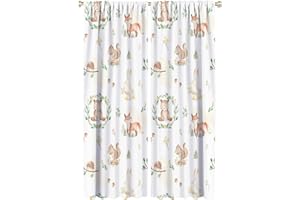 JRETAILAX Watercolor Woodland Baby Animals Curtains - Cartoon Cute Forest Wildlife Squirrel Bunny Fox Bear Window Treatment,Energy Saving Thermal Insulated Rod Pocket Blackout Curtains 2 Panels 63L x 21W