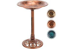 FSUON Bird Bath 28 Inch Height, Polyresin Standing Antique Birdbath for Outdoor Garden Decor, Copper