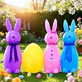 DomKom 6FT Long Easter Inflatable Bunny Outdoor Decorations, Build-in LED Lights Holiday Blow Up Yard Decoration, for Easter Holiday Party, Outdoor,Garden, Yard Lawn Décor