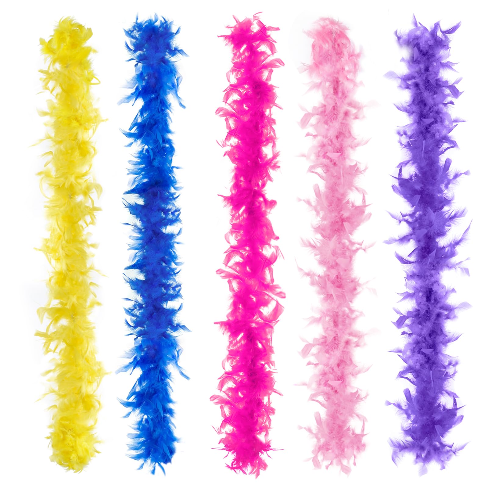 Anjing 5 Pcs Feather Boa Multicolor Feather Boas for Crafts Party Supplies Girls Dress up Costume (2M per Color)