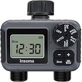 Insoma 2-Zone Sprinkler Timer, Programmable Garden Hose Timer with Auto/Manual/Rain Delay Modes | Water-Saving Irrigation Controller for Lawn, Yard &amp; Drip Systems | Waterproof Design &amp; Easy Setup