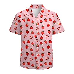 Strawberry Pink Mens Funny Hawaiian Shirts 3D