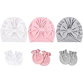 BQUBO Newborn Girls Hats Baby Hat and Mittens Set Infant Caps Bow Hospital Beanie with No Scratch Mittens for Baby Boys Girls