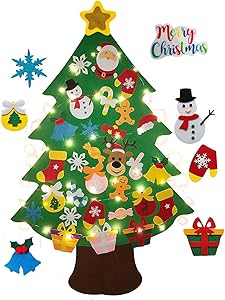 3.8 Ft Felt Wall Hanging Christmas Trees Set with 50 LED Lights Christmas Tree Xmas Ornaments