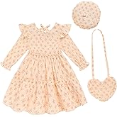 Toddler Girl Dress Kids Long Sleeve Ruffle Dresses Fall Winter Outfit Hat Bag Floral Girls Casual Playwear Dress