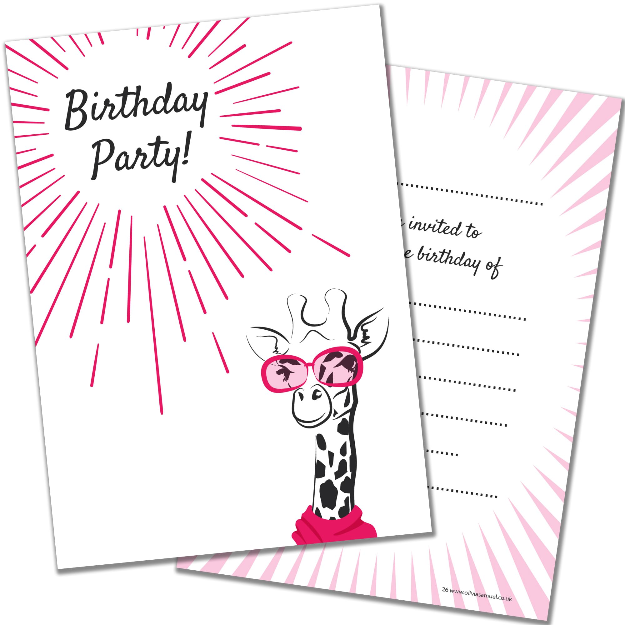 Olivia Samuel 20 x Cool Giraffe - Teenager Birthday Party Invitations - Girls Teen Birthday Invites - A6 Postcard Size with envelopes