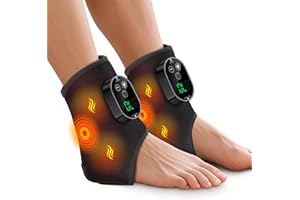Heated Ankle Brace, Cordless Foot Massager with 6 Heat Settings, 3 Vibration Settings, 3 Timer Options, Rechargeable Heating 