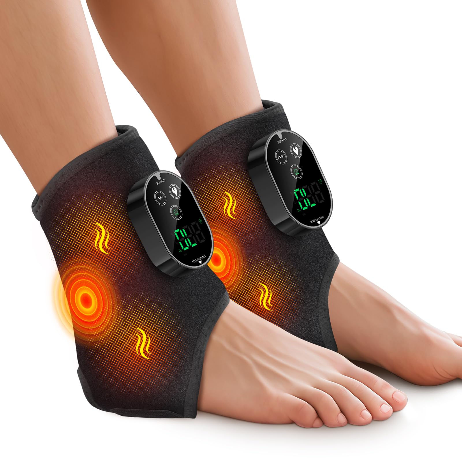 Photo 1 of *MINOR DAMAGE - USED*
BAISEMAIN 2PCS Cordless Foot Massager for Neuropathy, Foot and Ankle Massager for Pain Relief, 3000mAh Rechargeable Ankle Heating Pad with Massage for Circulation, Black