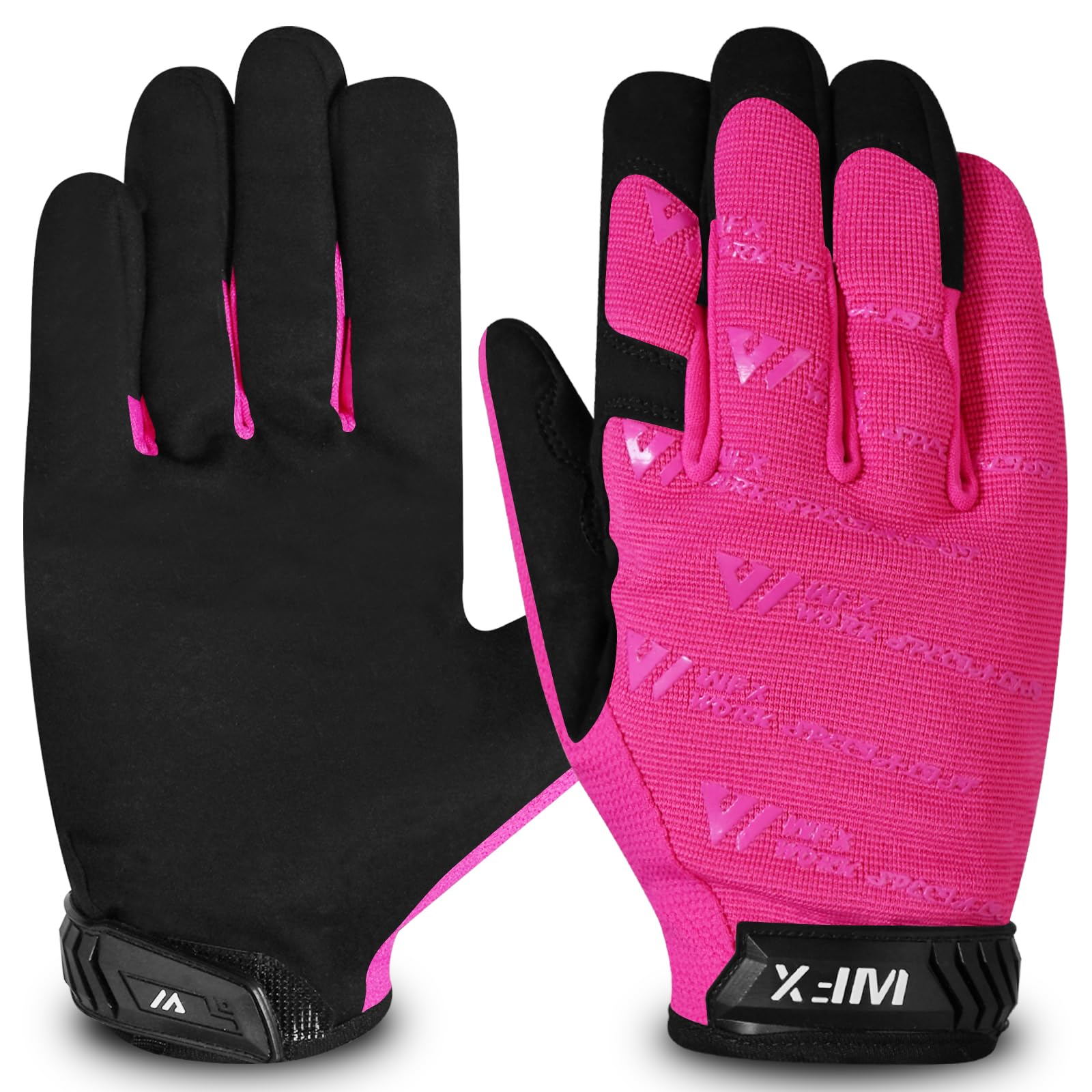 WFX Safety Work Gloves Men & Women Gardening Working Mechanic Gloves Flexible Breathable Padded Palm Protection Synthetic Leather Multi Functional Heavy Duty Construction Builder (Pink, M)