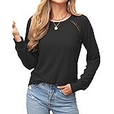 Aifer Womens Long Sleeve Lace Shirts Cotton Round Neck Casual Tops Fashion Loose Fit Tunic Trendy Outfit Clothes
