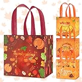 Hying 12PCS Thanksgiving Gift Bags for Gift Wrap Kids, Reusable Happy Fall Themed Gift Bags with Handle Pumpkin Harvest Grocery Shopping Candy Bags for Autumn Thanksgiving Fall Party Favors Supplies