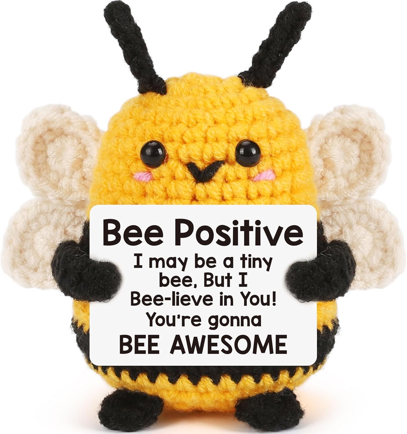 Positive Bee,Funny Mini Good Luck Gifts,Emotional Support Positive Potato Crochet Animals,New Job/Leaving Gifts for Colleagues Women/Men,First Day at School Motivational gifts for Kids,Teacher,Friend — image 1