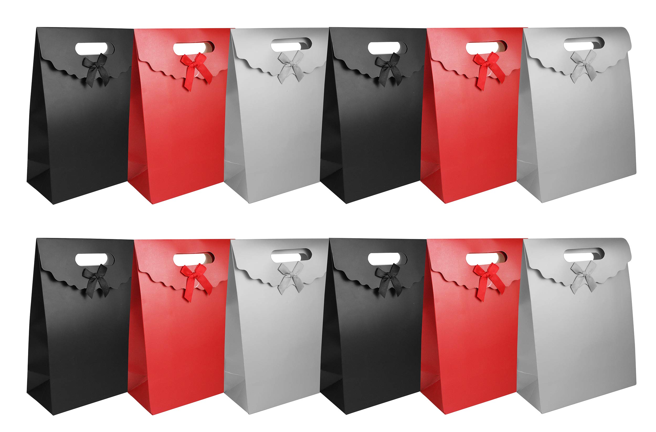 Emartbuy Set of 12 Luxury Gift Bag Strong Laminated Paper With Ribbon Mixed Colours 32 cm x 24 cm x 11 cm