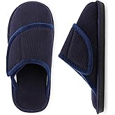 Besroad Mens Slippers Memory Foam House Slippers Adjustable Diabetic Shoes Corduroy Bedroom Slides House Shoes Indoor Outdoor