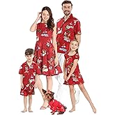 Matchable Family Hawaiian Luau Men Women Girl Boy Clothes in Christmas Santa in Hawaii Red