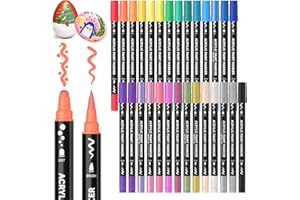 Shuttle Art 28 Colors Dual Tip Acrylic Paint Markers, Brush Tip and Dot Tip Acrylic Paint Pens for Rock Painting, Ceramic, Wood, Canvas, Plastic, Glass, Stone, Calligraphy, Card Making, DIY Crafts