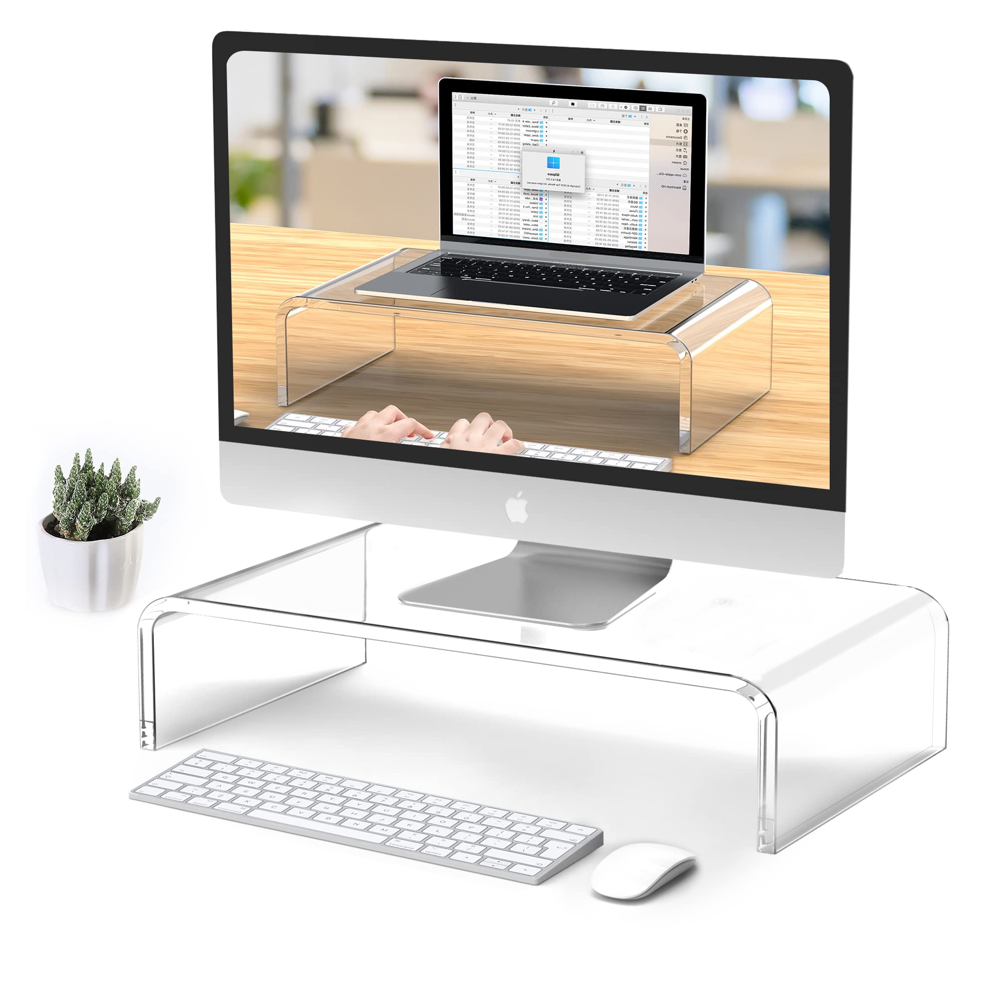 Photo 1 of Beimu Acrylic Monitor Stand Riser Clear Laptop Stand for Desk Acrylic Monitor Riser for Desk Accessories Aesthetic Laptop Riser Clear Computer Stand White Office Supplies for Women Essentials