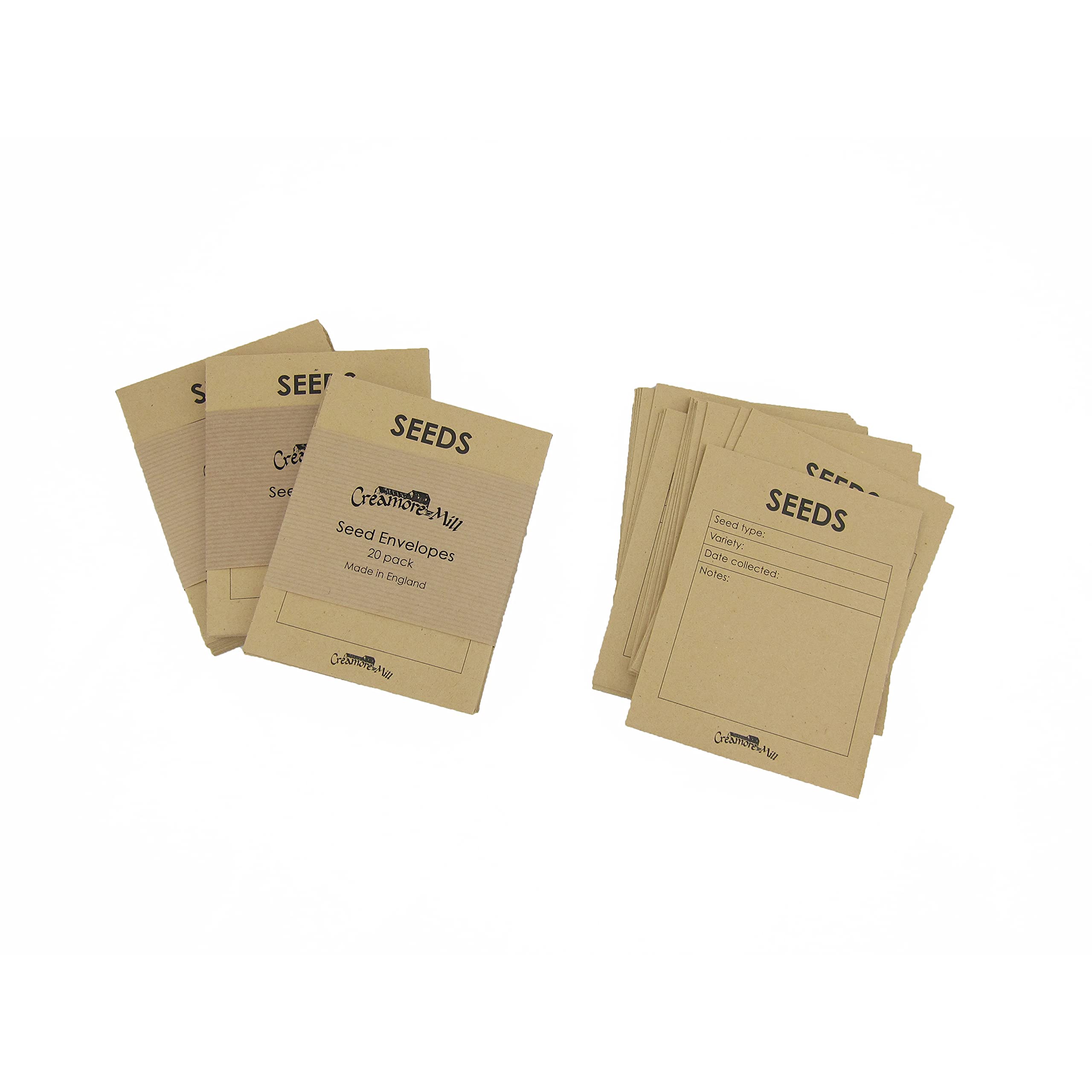 Creamore Mill Seed Envelopes - 20 Pack, Brown, Rectangular, Gummed Seal
