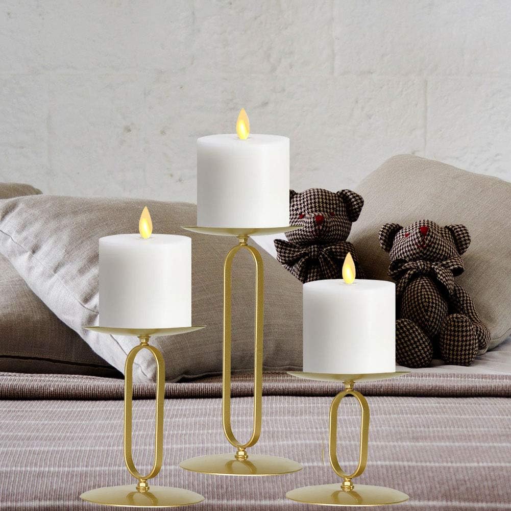smtyle Candle Holders Set of 3 Candelabra with Iron-3.5" Diameter Ideal for Pillar LED Candles Round Gold: Home & Kitchen