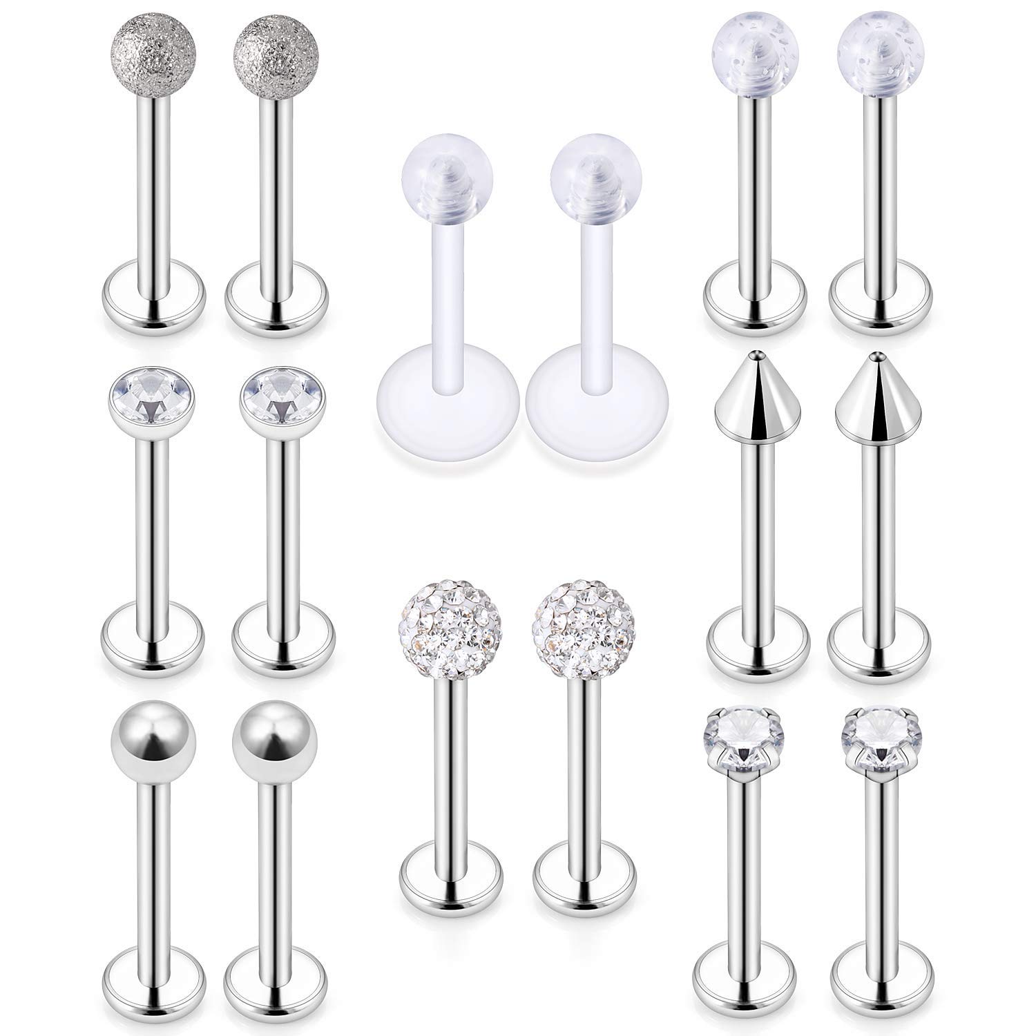 LAURITAMI Helix Tragus Earrings Studs Rings Surgical Steel 8mm 16G Flat Back Barbell Horseshoe Hoops Cartilage Labret Earring Piercing Jewellery