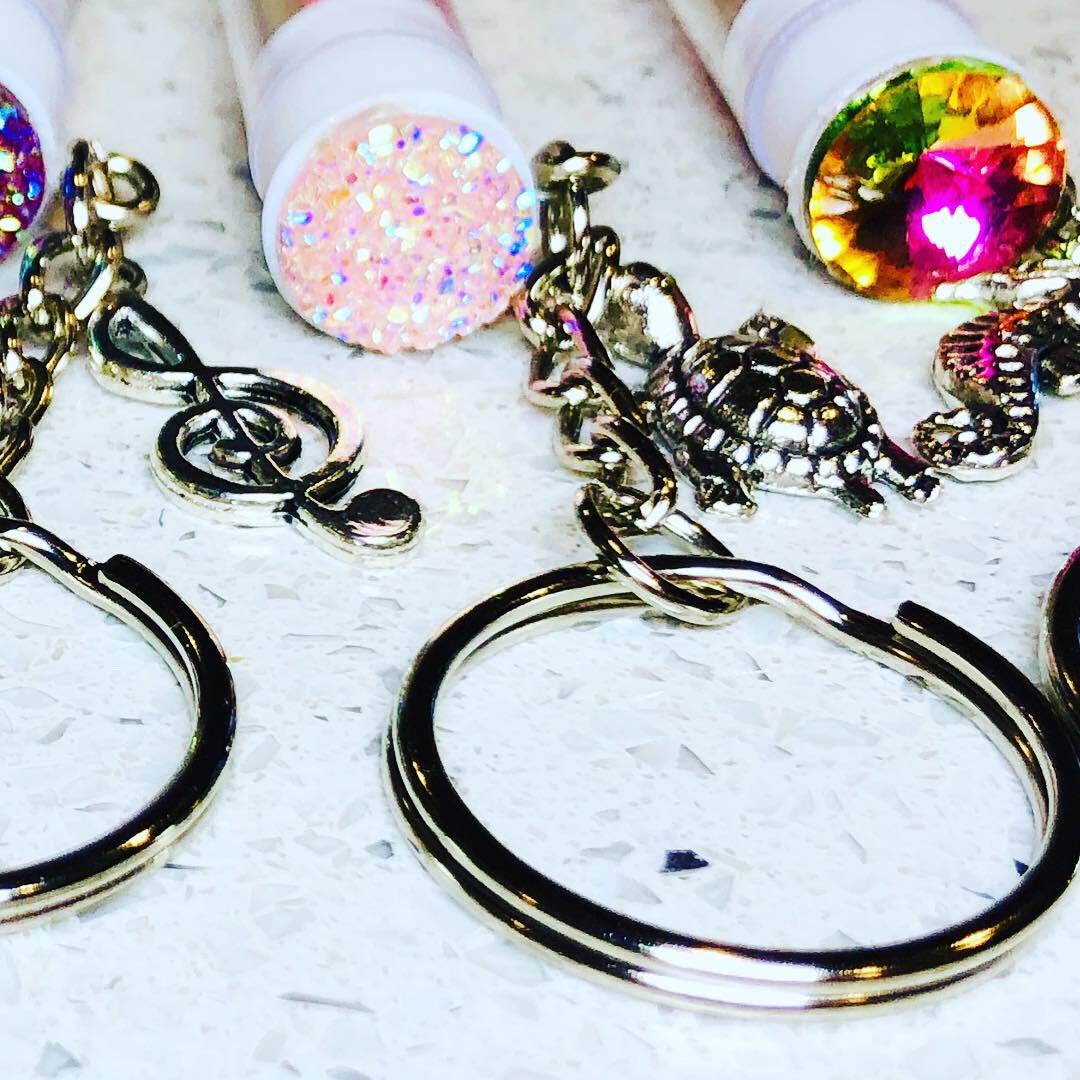 Eyelash Brush Keychains made with Druzy and Mermaid Resin Stones