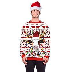 ALBIZIA Unisex Cow with Christmas Hat Print Crew