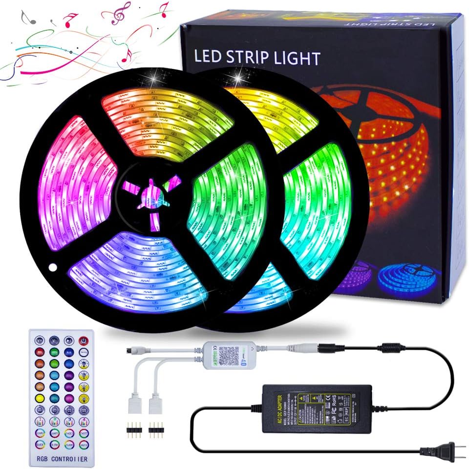 AMKI Led Strip Lights, 32.8Ft IP65 Waterproof RGB Light Strip Kits with Remote for Room, Bedroom, TV, Kitchen, Desk, Color Changing Led Strip SMD5050 with 3M Adhesive Tape, 12V Power Supply