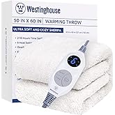 Westinghouse Electric Blanket Throw Size, Soft Plush Sherpa Heated Blanket with 6 Heating Levels & 2-10 Hours Auto-Off, Machine Washable, 50x60 inches, Ivory