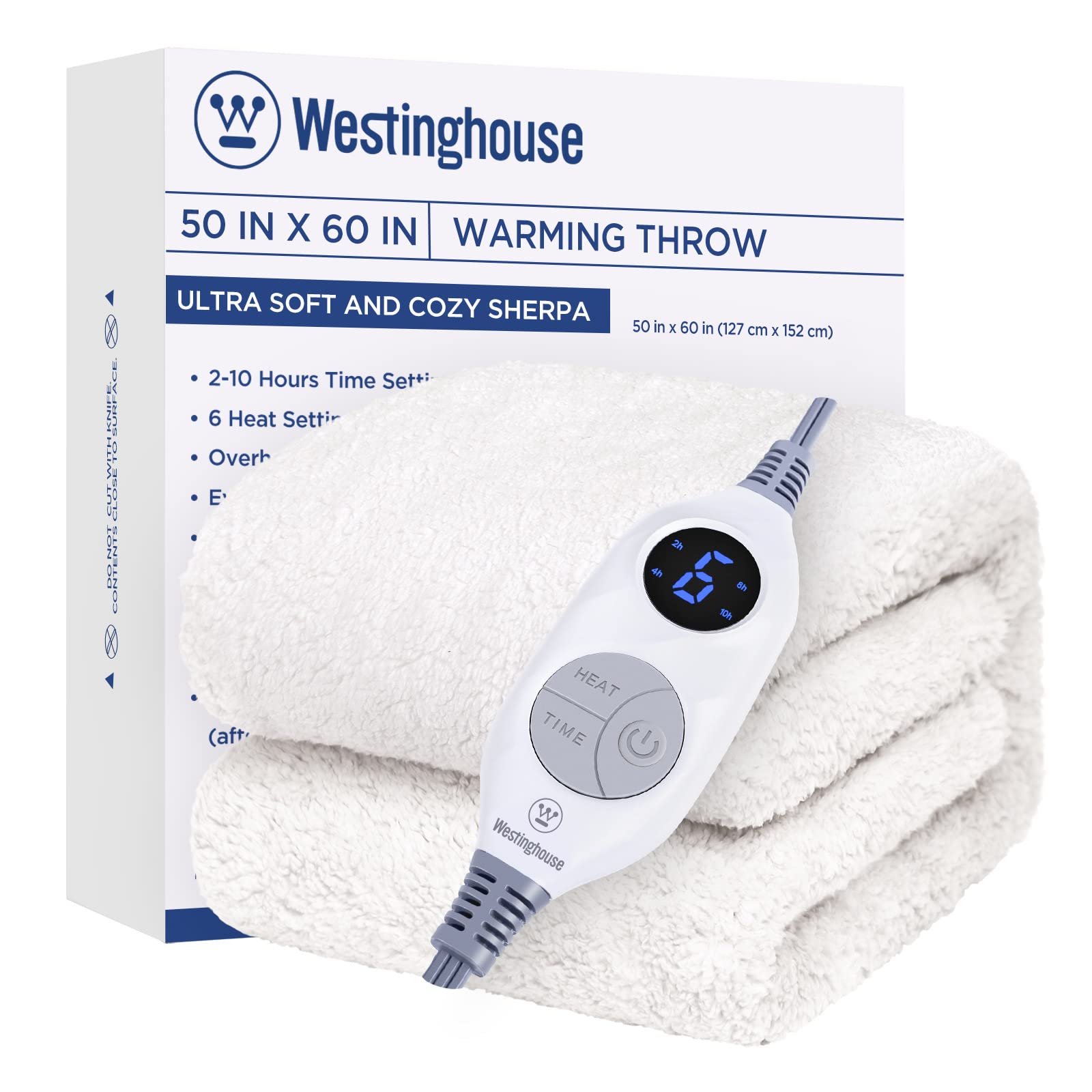 Photo 1 of Westinghouse Electric Blanket Throw Size, Soft Plush Sherpa Heated Blanket with 6 Heating Levels & 2-10 Hours Auto-Off, Machine Washable, 50x60 inches, Ivory