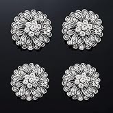 Rytenz 4 Pcs Sliver Rhinestone Buttons Crystal Embellishments for Clothing Jewelry Making DIY Decoration Bottons for Sewing Crafts Wedding Bridal(Button-3)