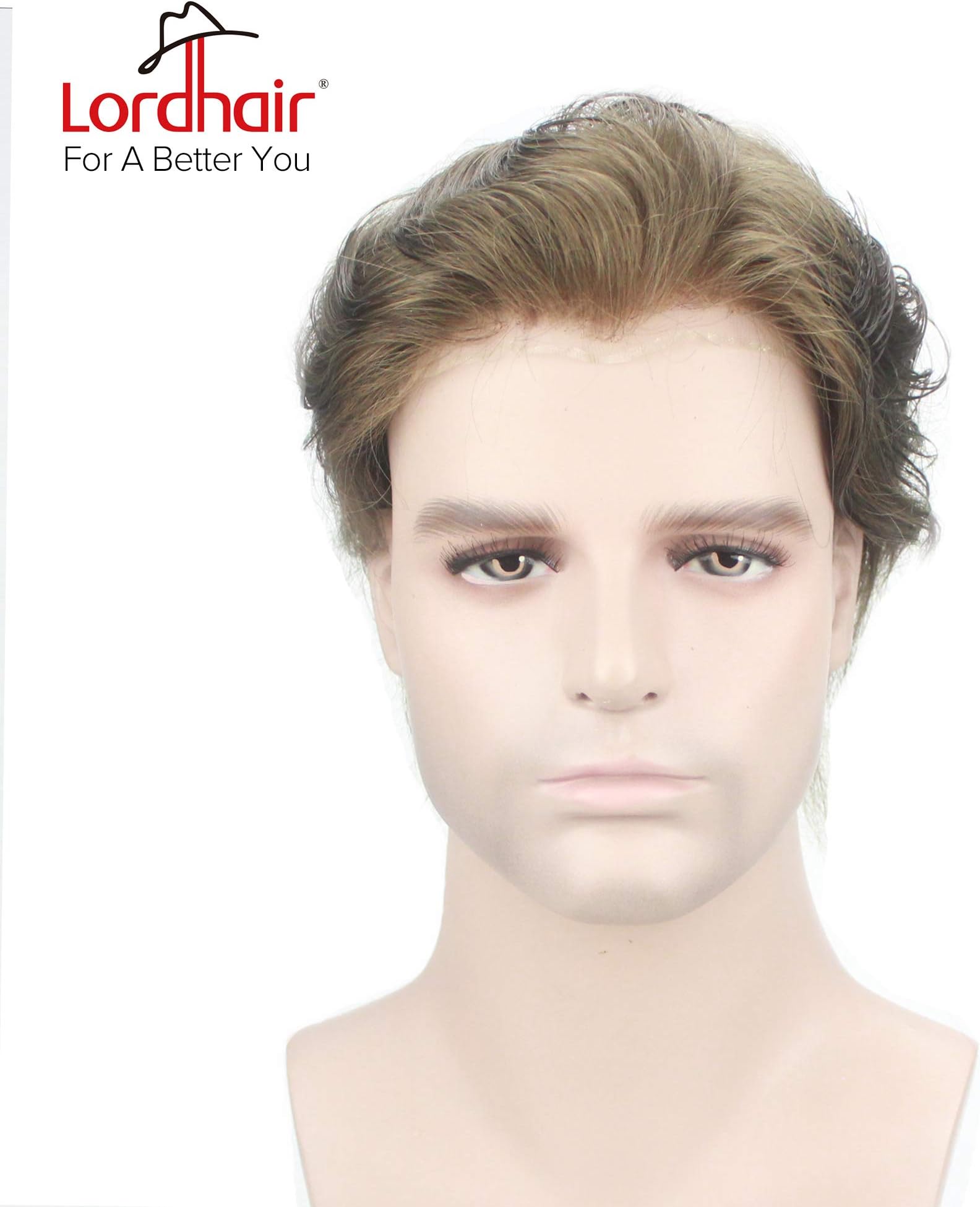 Lordhair Toupee for Men Soft Full Swiss Lace Toupee with European Hair Replacement System for Men Hairpieces Light Brown Color 7ASH