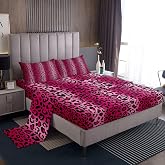 Leopard Print Fitted Sheet Women Cheetah Print Bed Sheet Set For Kids Girls Pink Red Black Sexy Luxury Bedding Set Ultra Soft Decor Africa Animal Wildlife Bed Cover Queen Size 4Pcs Bedding Sheets