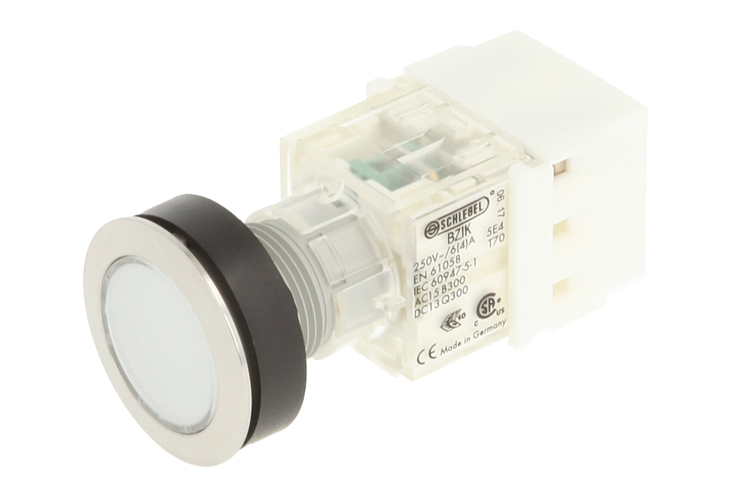 Schlegel 23.000.460 Push Button Stainless Steel, Clear Button Cap, Push Contact Sensor 1 N/O Contact, Screw Connection