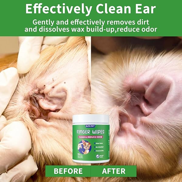 GJYC PET EAR WIPES FOR DOGS AND CATS, RELIEVE EAR ITCHING AND INFLAMMATION WITH ALOE, REMOVE EAR WAX AND DEBRIS, SOOTHING AND DEODORIZING, NATURAL INGREDIENTS, CONVENIENT AND PORTABLE