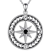 VNRIOW Mens Compass Jewelry - 925 Sterling Silver Compass Pendant Necklace Graduation Inspirational Gifts Jewelry Gifts for Women Men 18-22 Inches Stainless Steel Chain