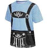 HAPNBCELE Oktoberfest T-Shirt Costume for Mens, Bavarian German Lederhosen 3D Novelty Shirt Short Sleeve Carnival Festival