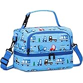 Chase Chic Lunch Bag for Boys, Insulated Reusable Large Cute Dual Lunch Bag Box Container for Kids Toddler School Daycare Blue Car
