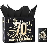 Bloomwords 70th Birthday Gift Bag Set with Card & Tissue – 13" Elegant Keepsake Party Bags for Unisex Anniversaries, Gift Wrapping & Celebrations
