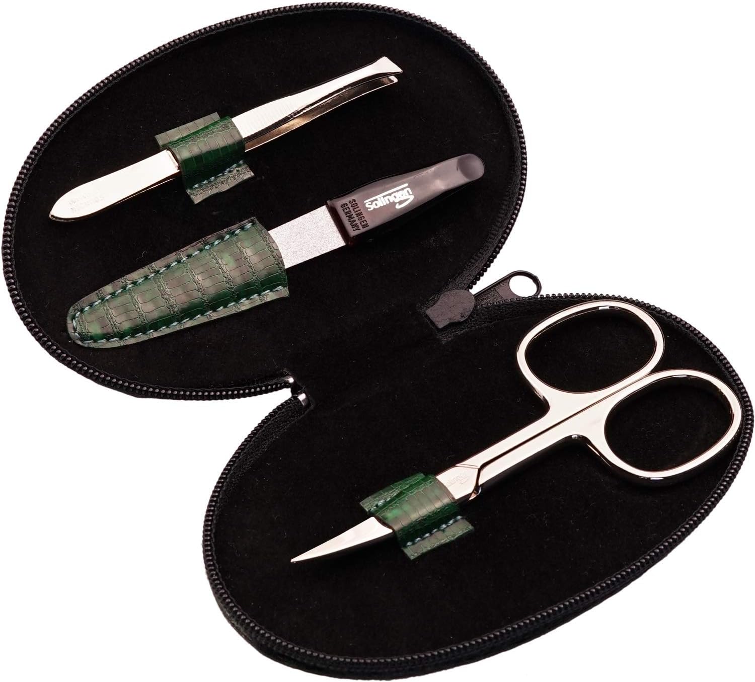 Solingen Manicure Set for Women and Men - 4-Piece Nail Kit, comprising sharp scissors, tweezers, nailclippers, and sapphire nailfile - Ideal for travelling, mint