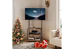 HOOBRO Rolling TV Stand with Mount and Power Outlet Up to 55 inch TV, Corner Entertainment Center, Small TV Stand with 3-Tier Storage Shelves for Living Room, Bedroom, Rustic Brown and Black BF66UDS01