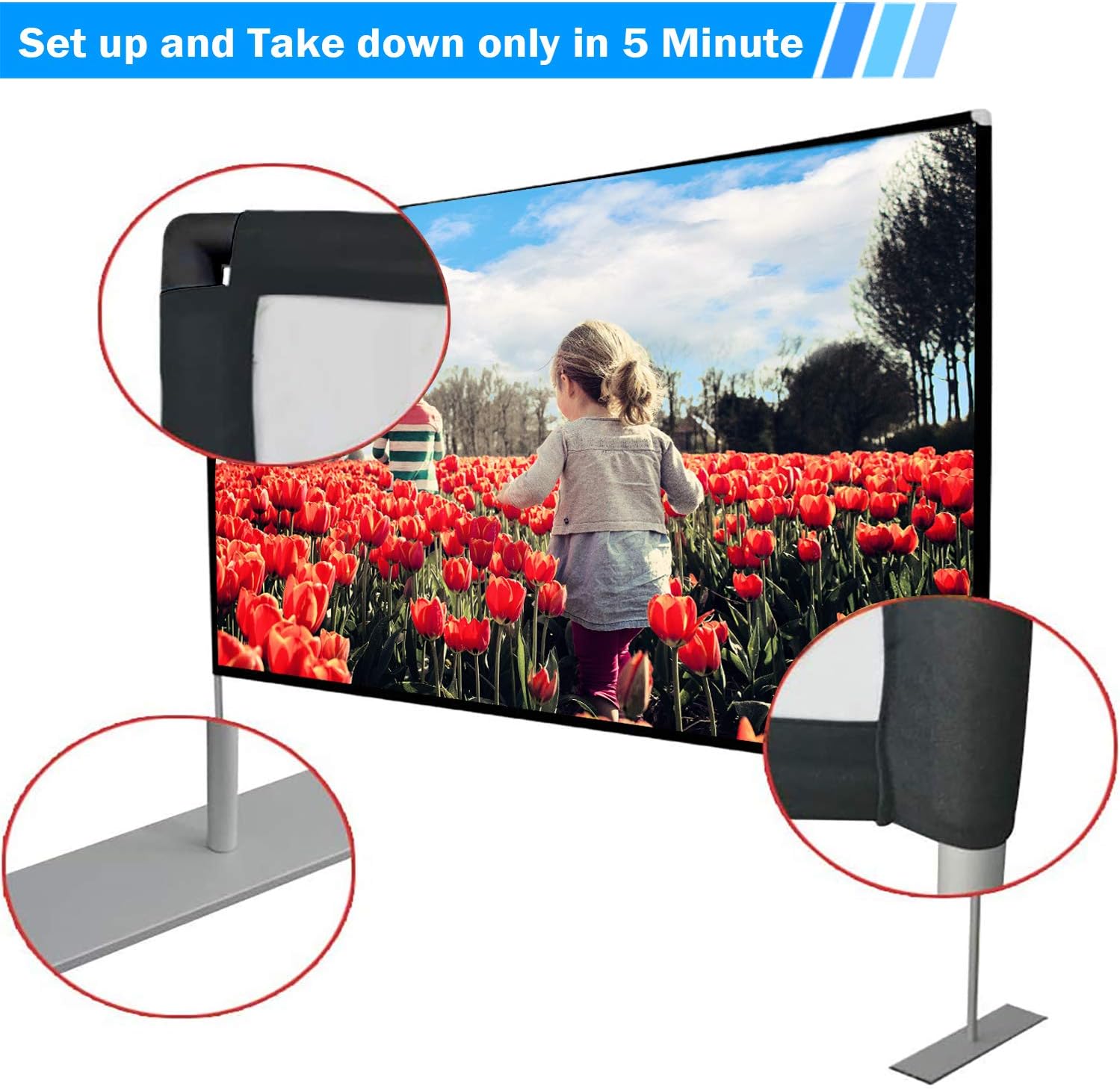 JinHuiCheng Projector Screen with Stand Portable Projection Screen 16:9 for Indoor Outdoor Home Theater Backyard Cinema Trave (100inch): Home Audio & Theater