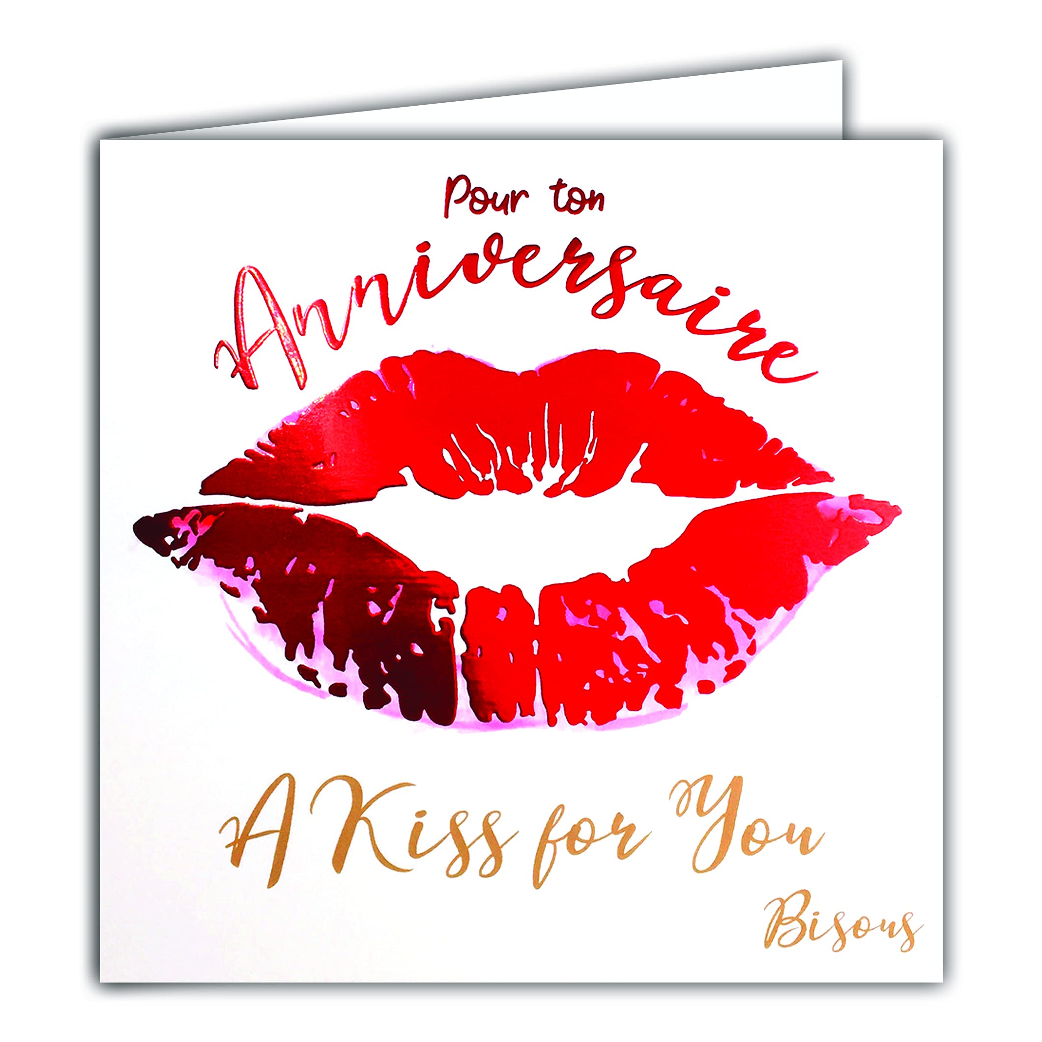 Afie 22056 Square Card For Your Birthday A Kiss For You Kiss Kiss Kiss Lip Red Shiny Pink Lipstick
