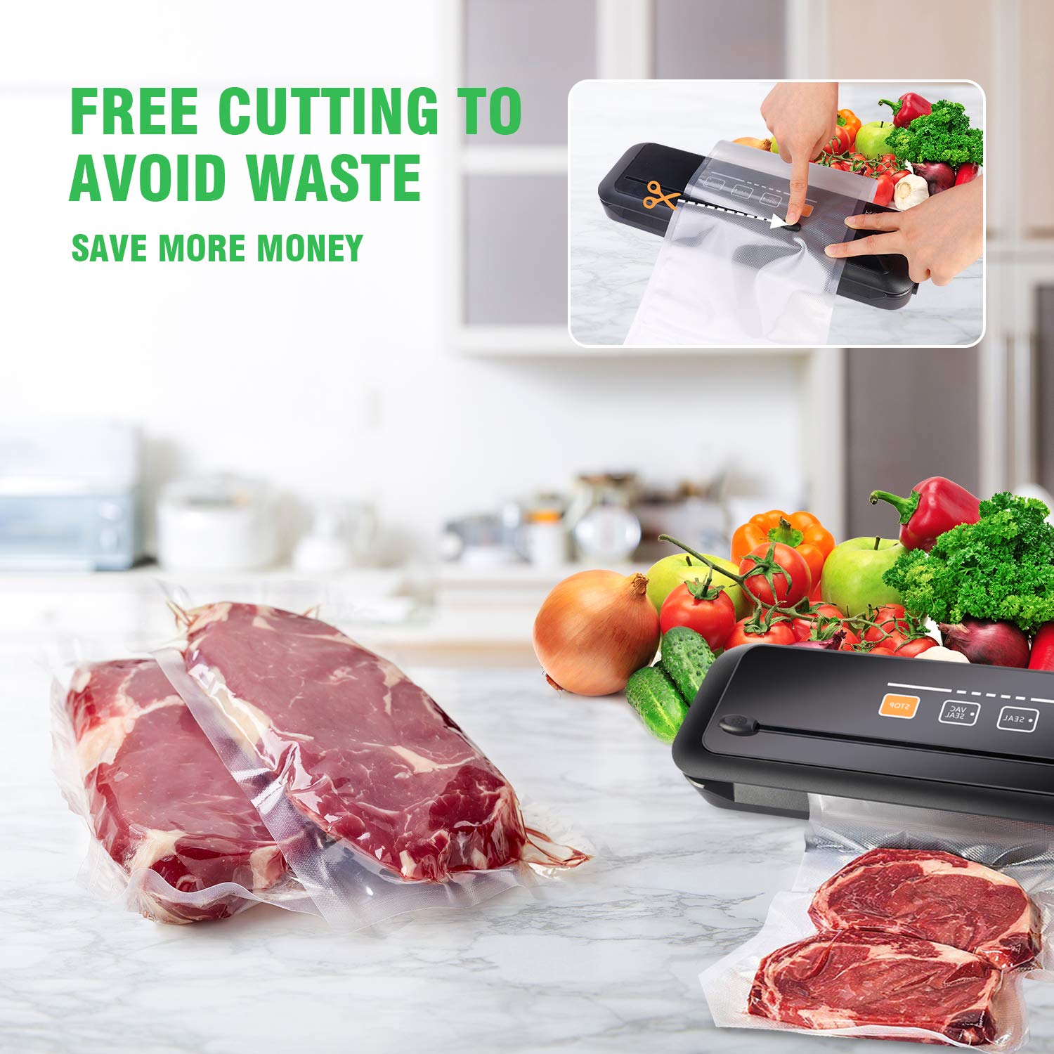 KOIOS Vacuum Sealer Machine, black + KOIOS Vacuum Sealer Bags for Food Vacuum Sealer Bags Rolls