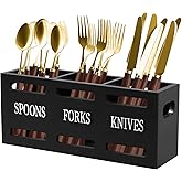 mumisuto Kitchen Utensil Holder with 3 Compartments, Large Real Wooden Utensil Organizer Cooking Tool Organizer for Counter D