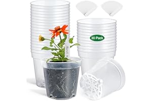 EHWINE 30 Pack 4'' Clear Nursery Pots, Seedling Pots Transparent Plastic Plant Starter Pots with Drainage Holes, Reusable Seed Starting Pots for Plants Vegetables with 50pcs Plant Labels